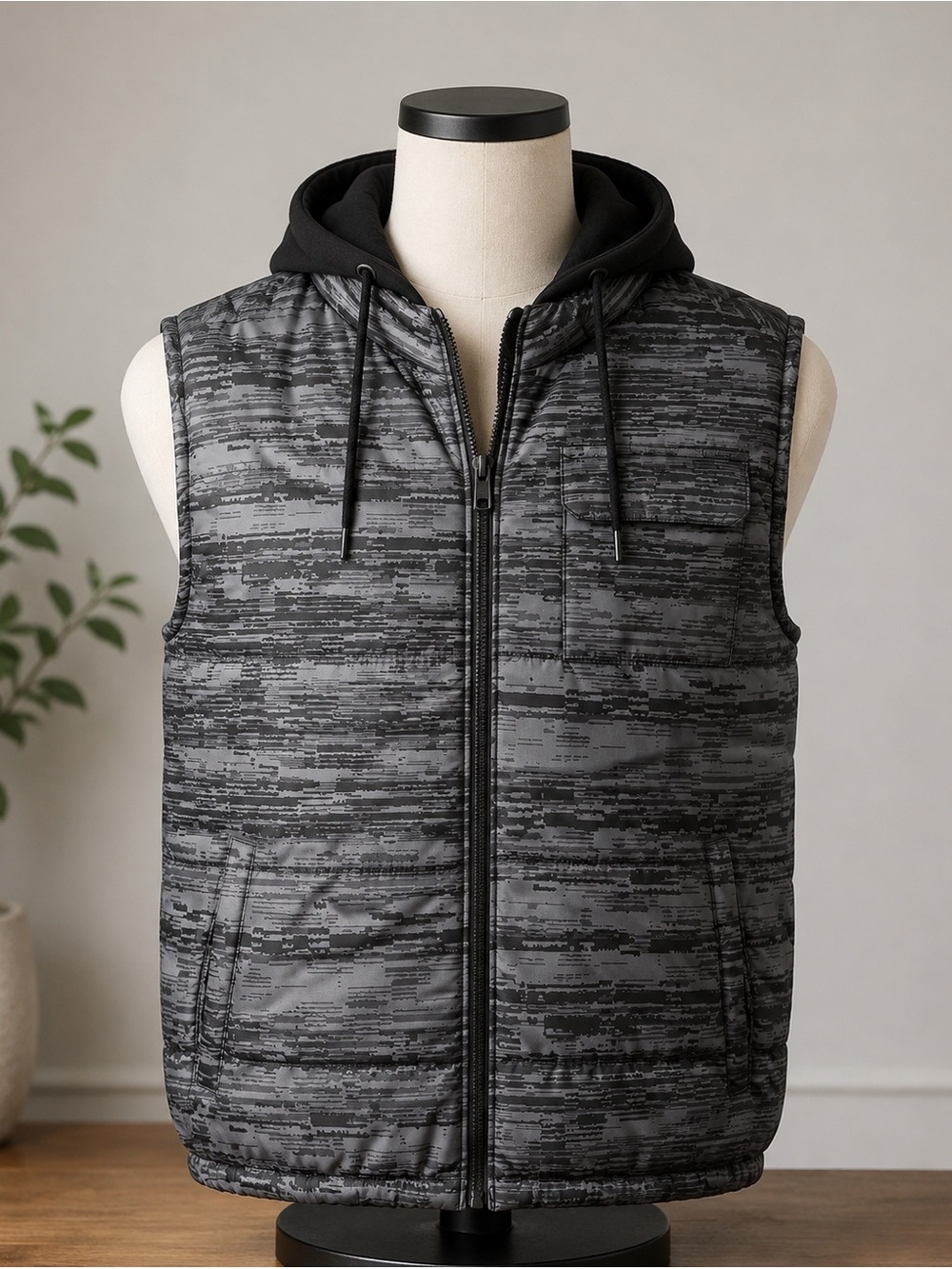 Mens Ecko Unltd Hooded Puffer Vest in Gray/Black
